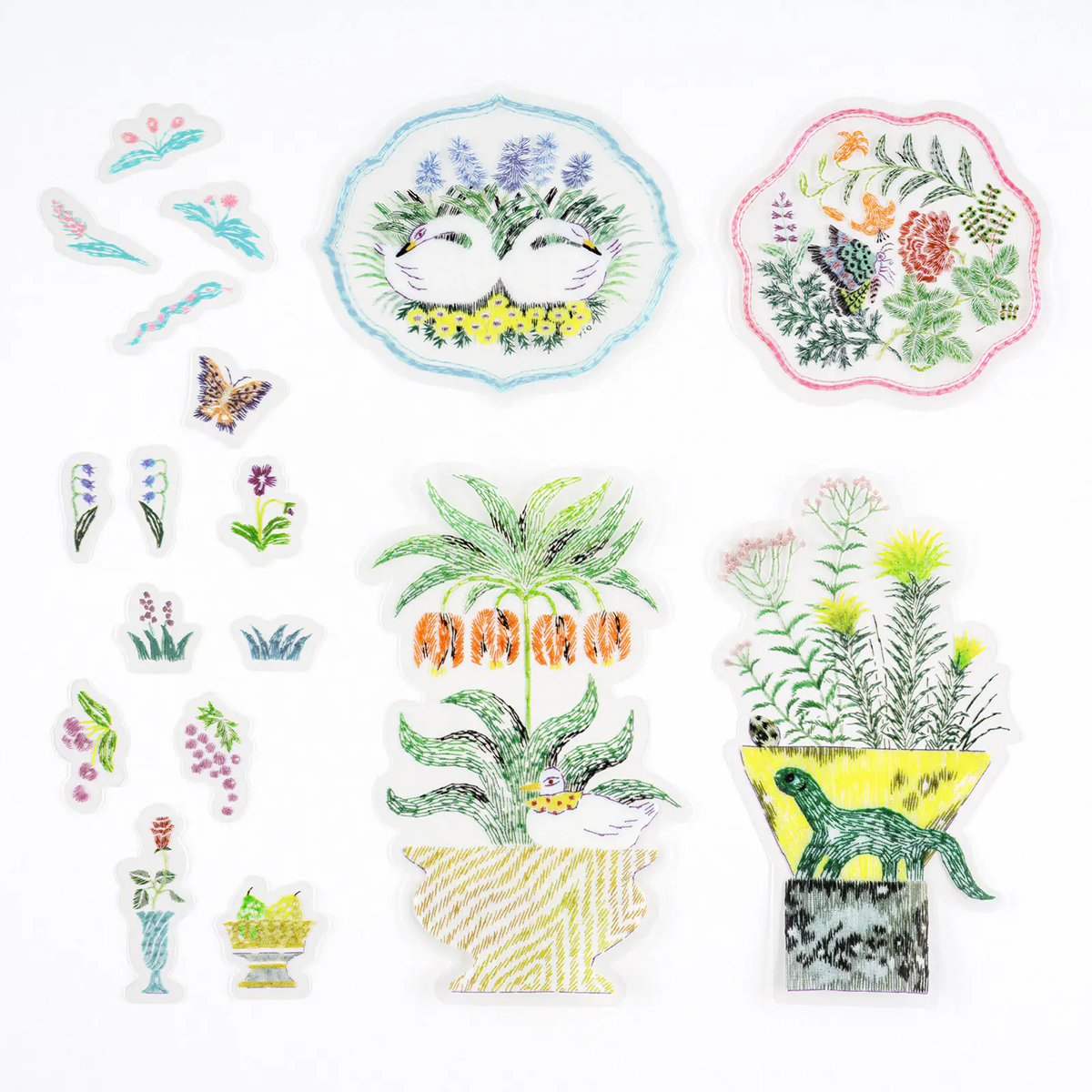 Hobonichi Transparent Embroidery Sticker Set - Iyo Okumi - My Garden-Pen Boutique Ltd