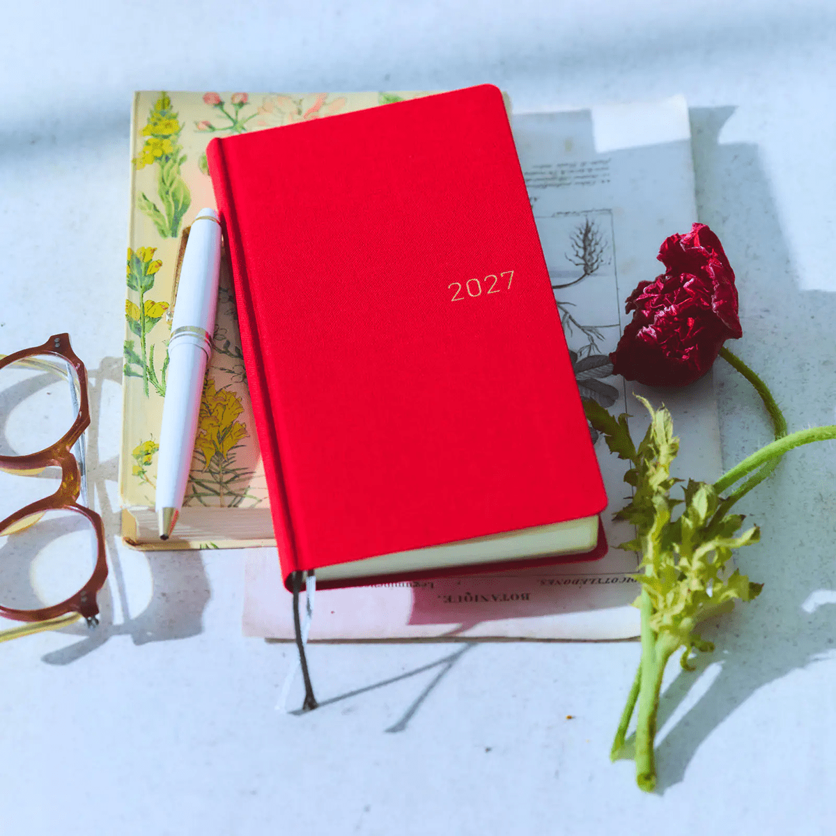Hobonichi 2027 Mega Light Hard Cover English Book - Colors: Poppy Red - Tall & Slim (Weeks - January Start) - Pen Boutique Ltd