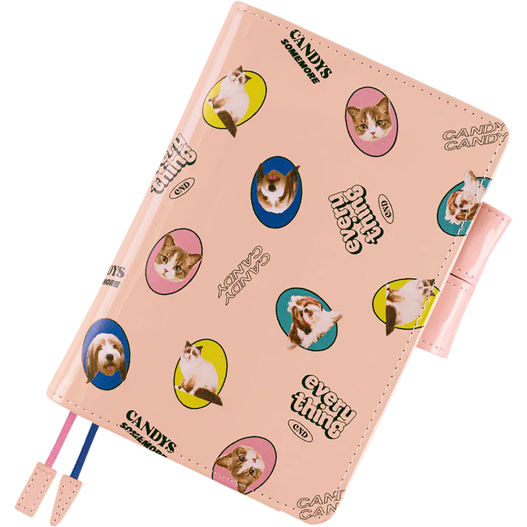 Hobonichi English Book & Cover - Candy Stripper: Random Dog & Cat (Pink) - A6 (January Start)-Pen Boutique Ltd