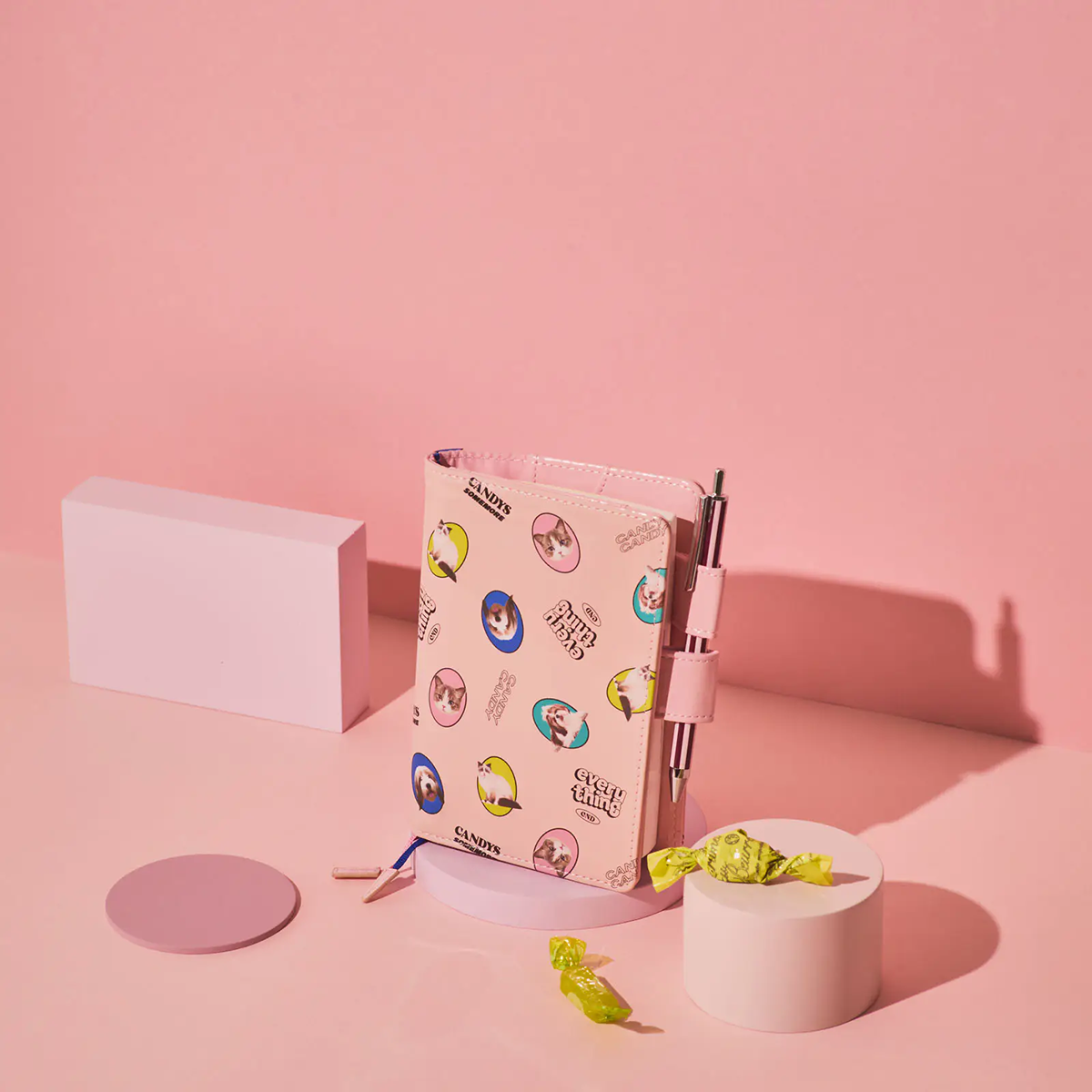 Hobonichi English Book & Cover - Candy Stripper: Random Dog & Cat (Pink) - A6 (January Start)-Pen Boutique Ltd