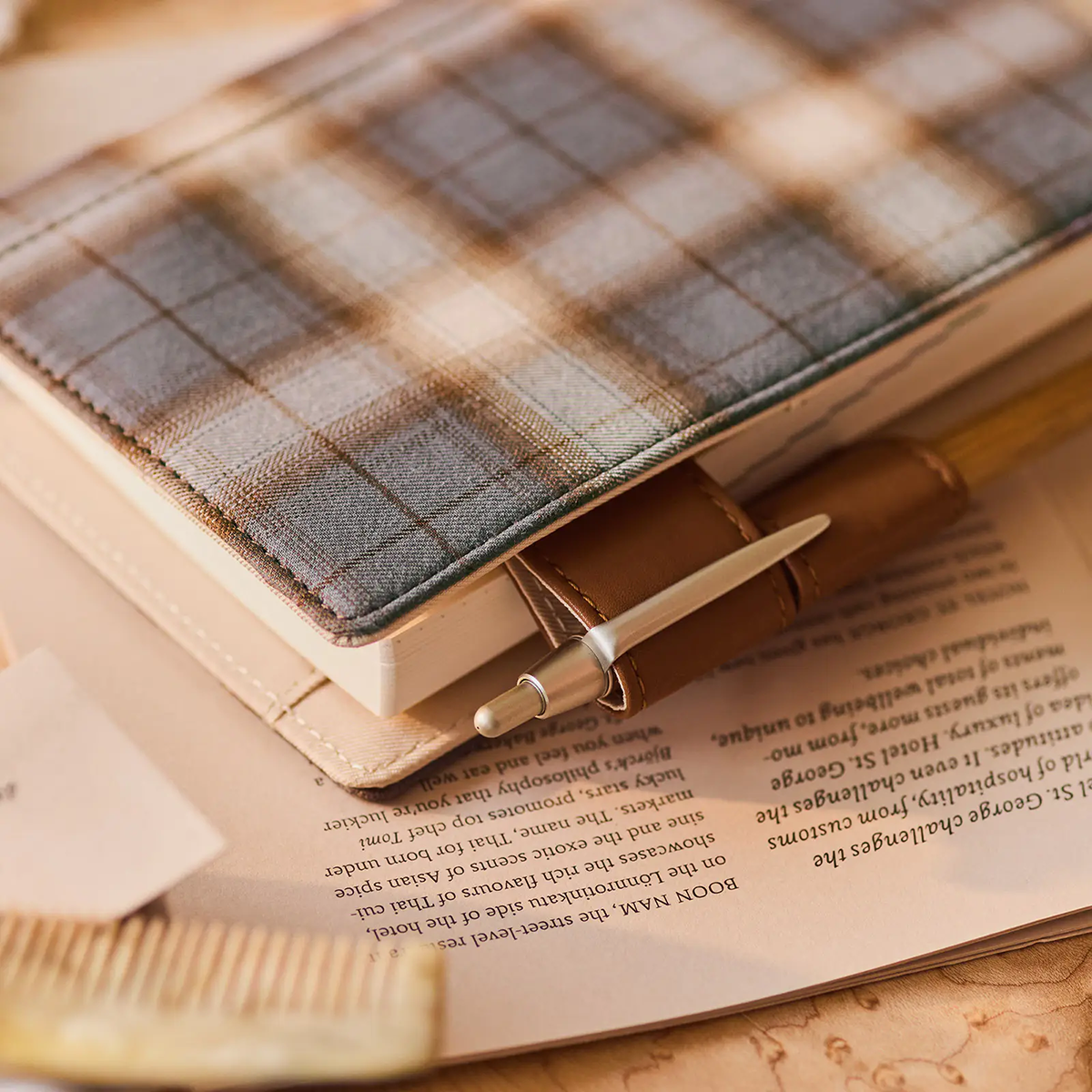 Hobonichi English Book & Cover - Shirt Fabric: Foggy Plaid - A6 (January Start)-Pen Boutique Ltd