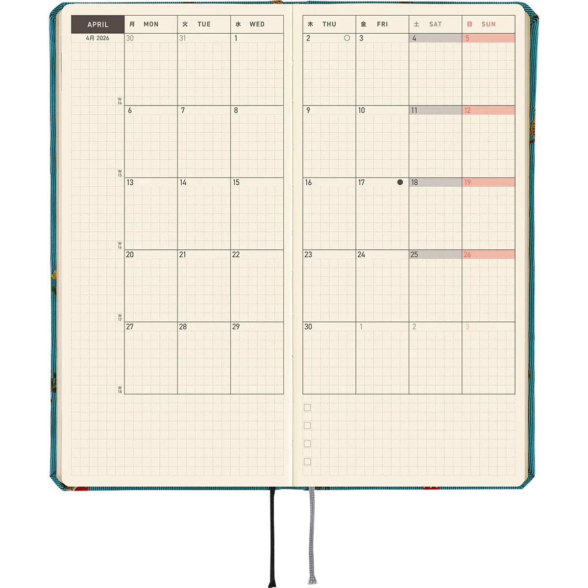 Hobonichi Light Hard Cover Mega English Book - Bow & Tie: In the Forest - Tall & Slim (Weeks - January Start)-Pen Boutique Ltd