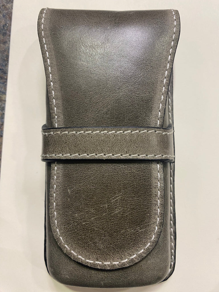 Pen Boutique Yak Leather Triple Pen Holder - Crazy Horse - Nimbus/Black-Pen Boutique Ltd