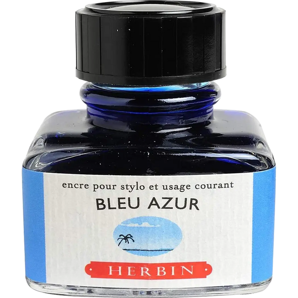 J. Herbin Fountain Pen Bleu Azur Noire Bottled Ink-Pen Boutique Ltd