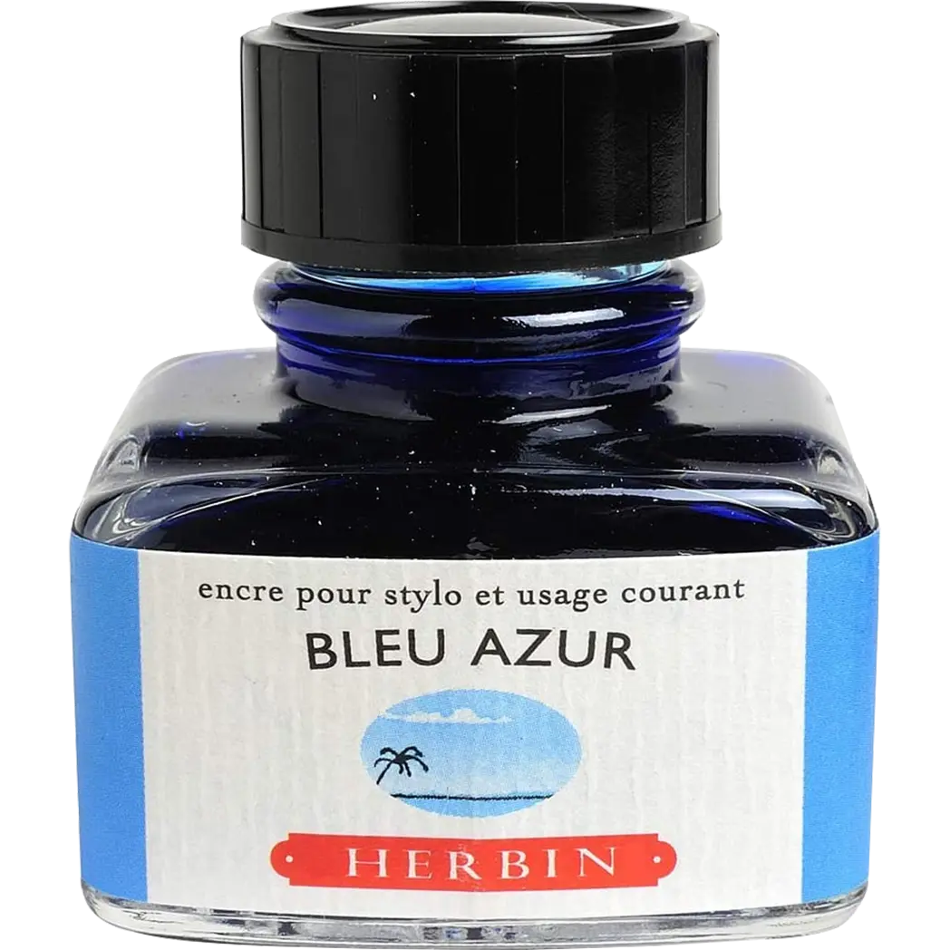 J. Herbin Fountain Pen Bleu Azur Noire Bottled Ink-Pen Boutique Ltd
