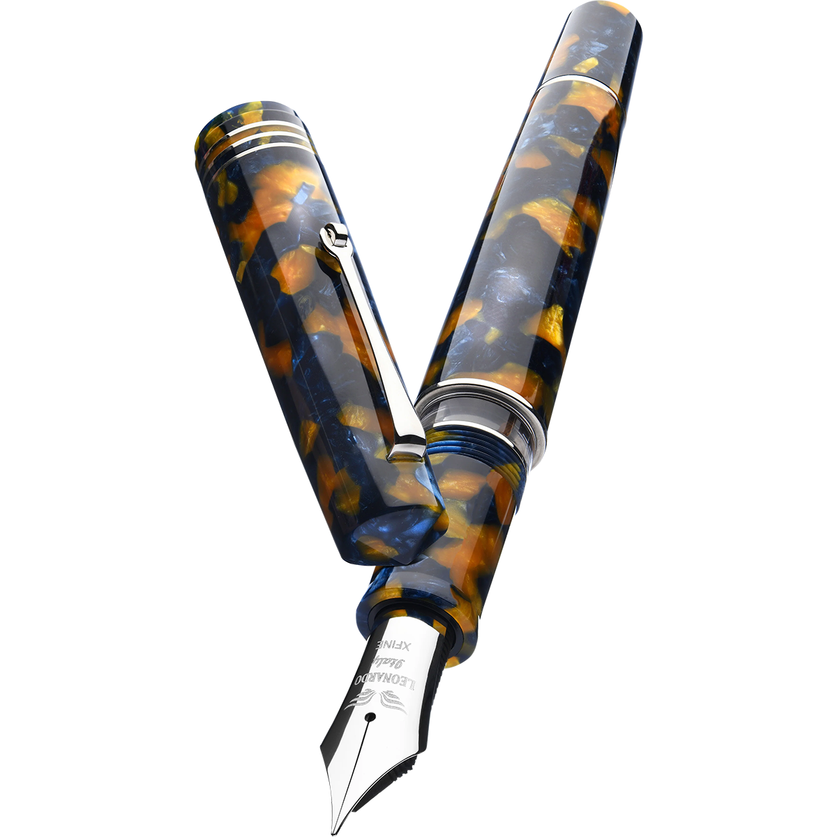 Leonardo Momento Zero Grande 2.0 Fountain Pen - Crepuscolo Marino - Chrome Trim - #8 Steel Nib-Pen Boutique Ltd