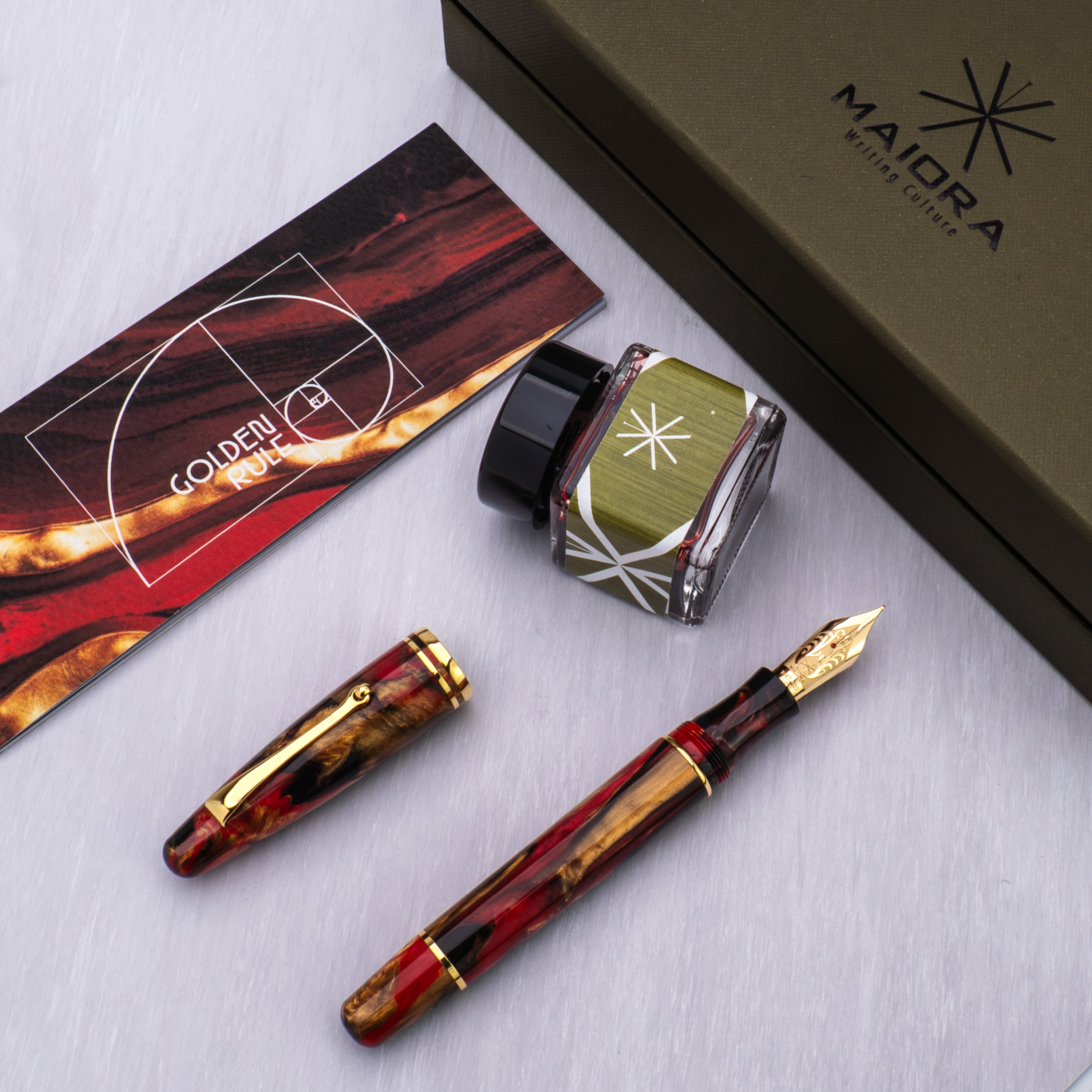 Maiora Ultra Ogiva Fountain Pen - Golden Rule - Gold Trim - 14K Gold Nib-Pen Boutique Ltd