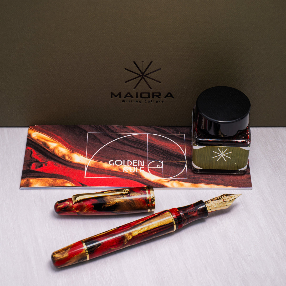 Maiora Ultra Ogiva Fountain Pen - Golden Rule - Gold Trim - 14K Gold Nib-Pen Boutique Ltd