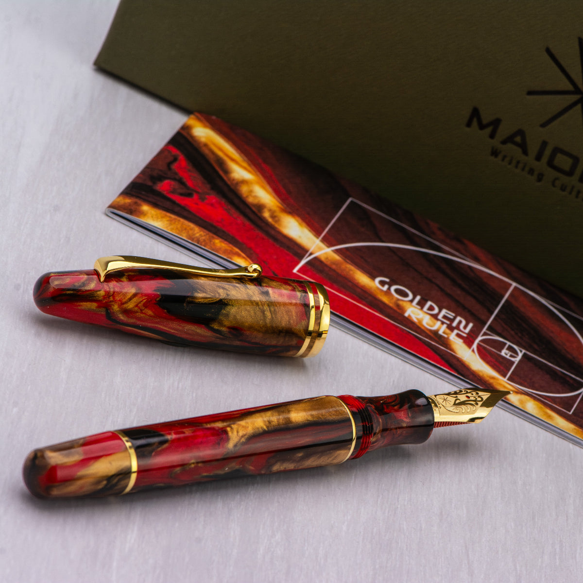 Maiora Ultra Ogiva Fountain Pen - Golden Rule - Gold Trim - 14K Gold Nib-Pen Boutique Ltd