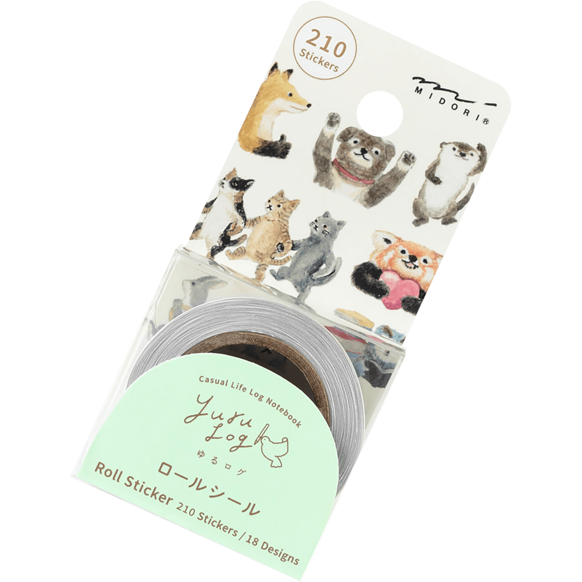 Midori Roll Sticker - Yuru Log Animal Emotions - Pen Boutique Ltd