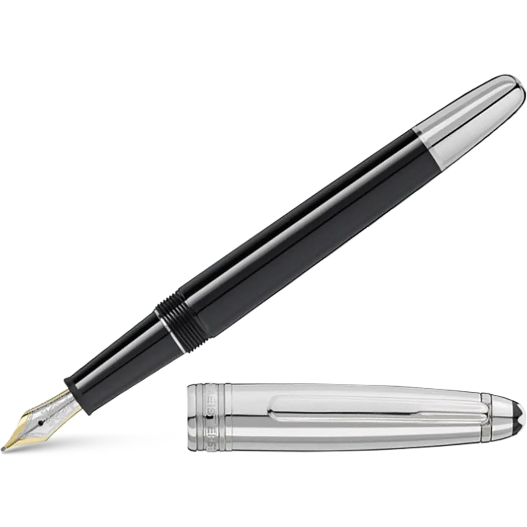 Montblanc Solitaire Fountain Pen - Black - Stainless Steel - Classique (Doue)-Pen Boutique Ltd