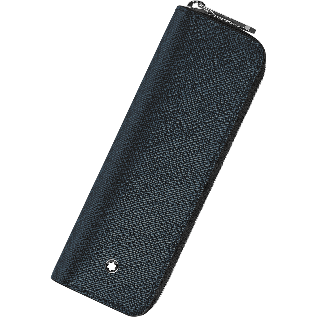 Montblanc Sartorial 1 Pen Pouch - Zipper Closure - Tweed Blue-Pen Boutique Ltd