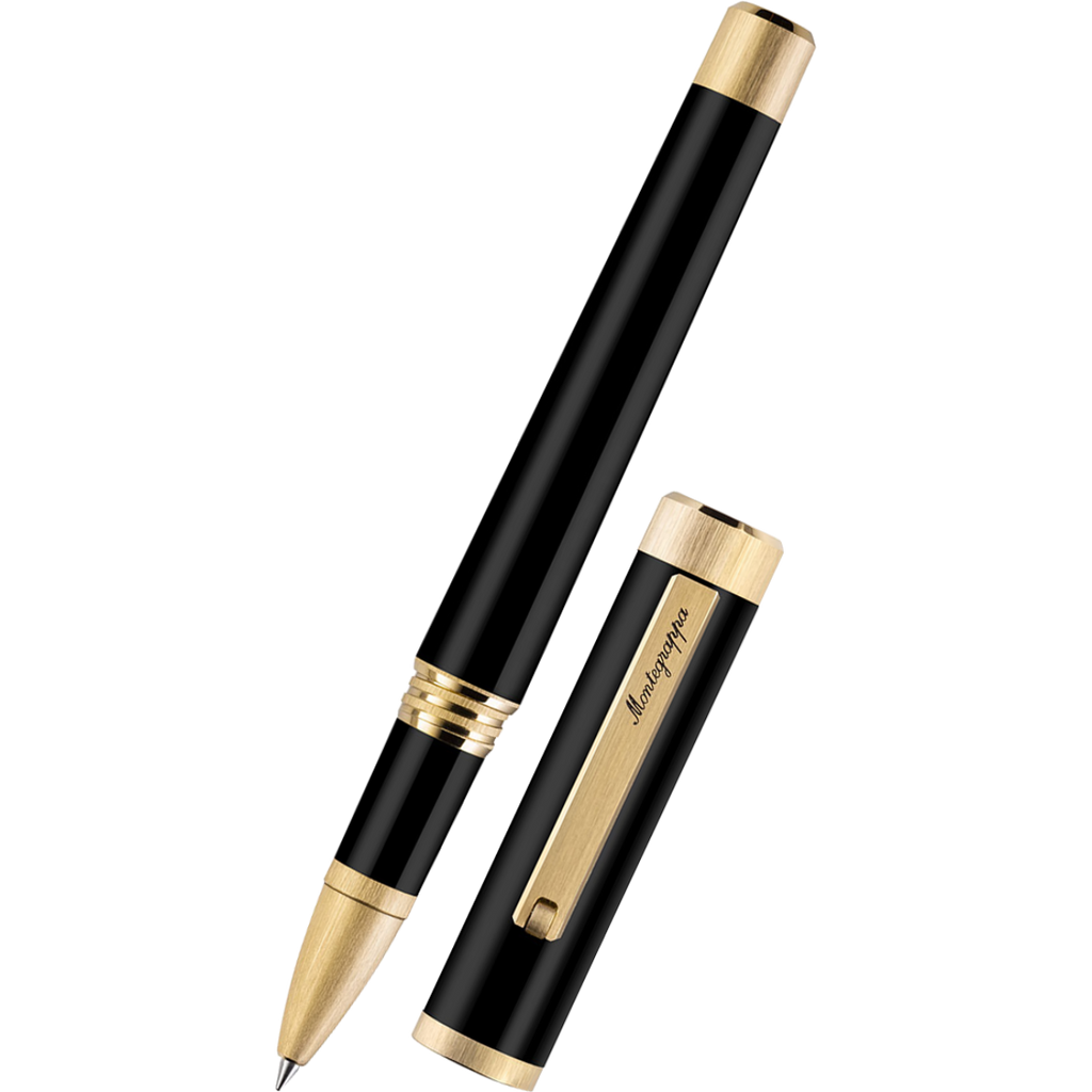 Montegrappa Zero Rollerball Pen - Black - Gold Trim-Pen Boutique Ltd