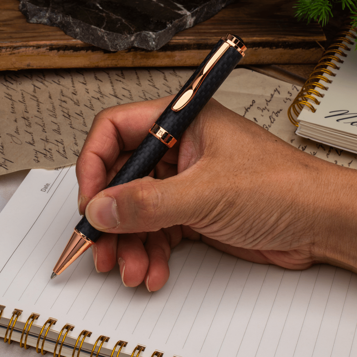 Monteverde Innova Ballpoint Pen Notebook Set - Carbon Fiber - Rosegold - Pen Boutique Ltd