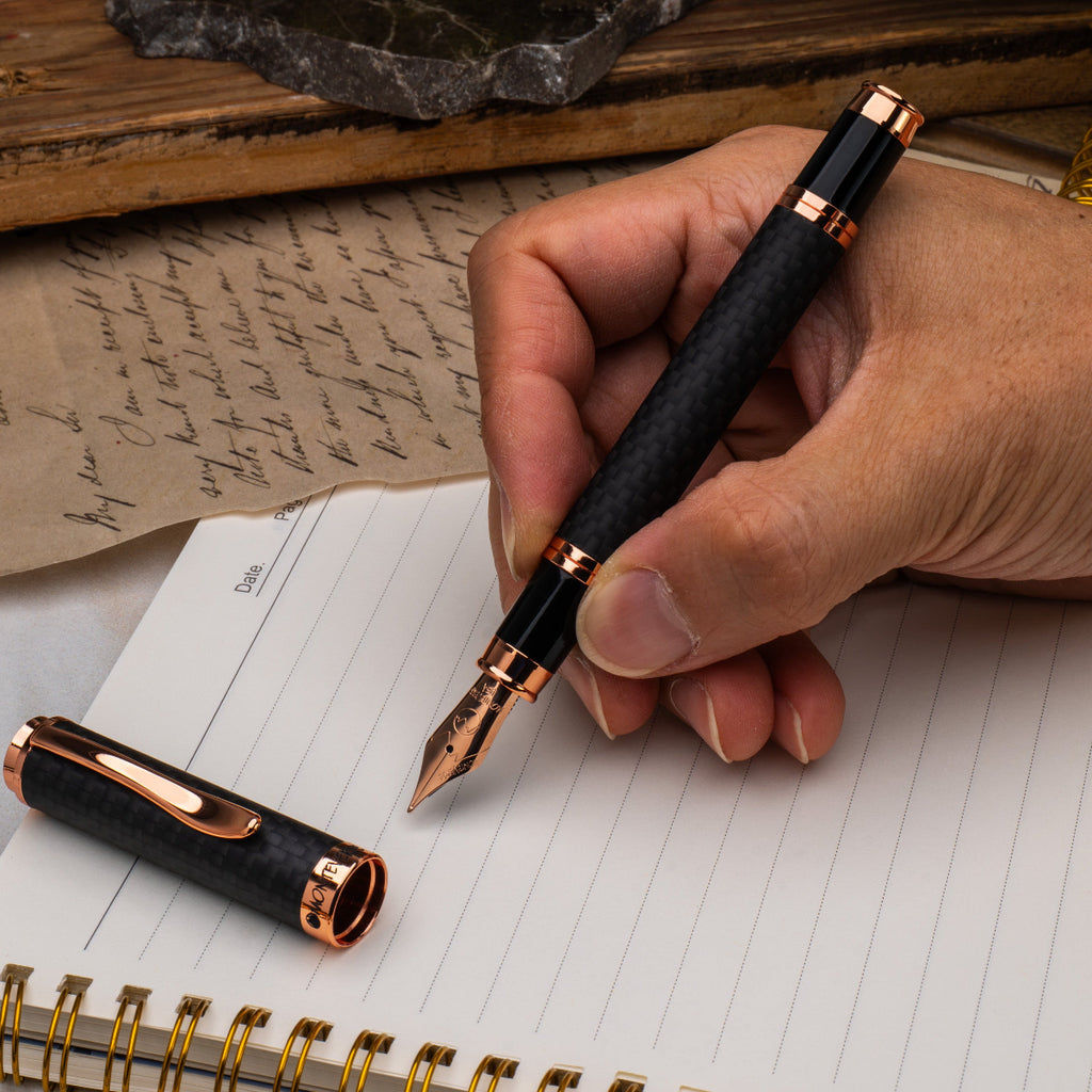 Monteverde Innova Fountain Pen - Matte Carbon Fiber - Rose Gold Trim-Pen Boutique Ltd