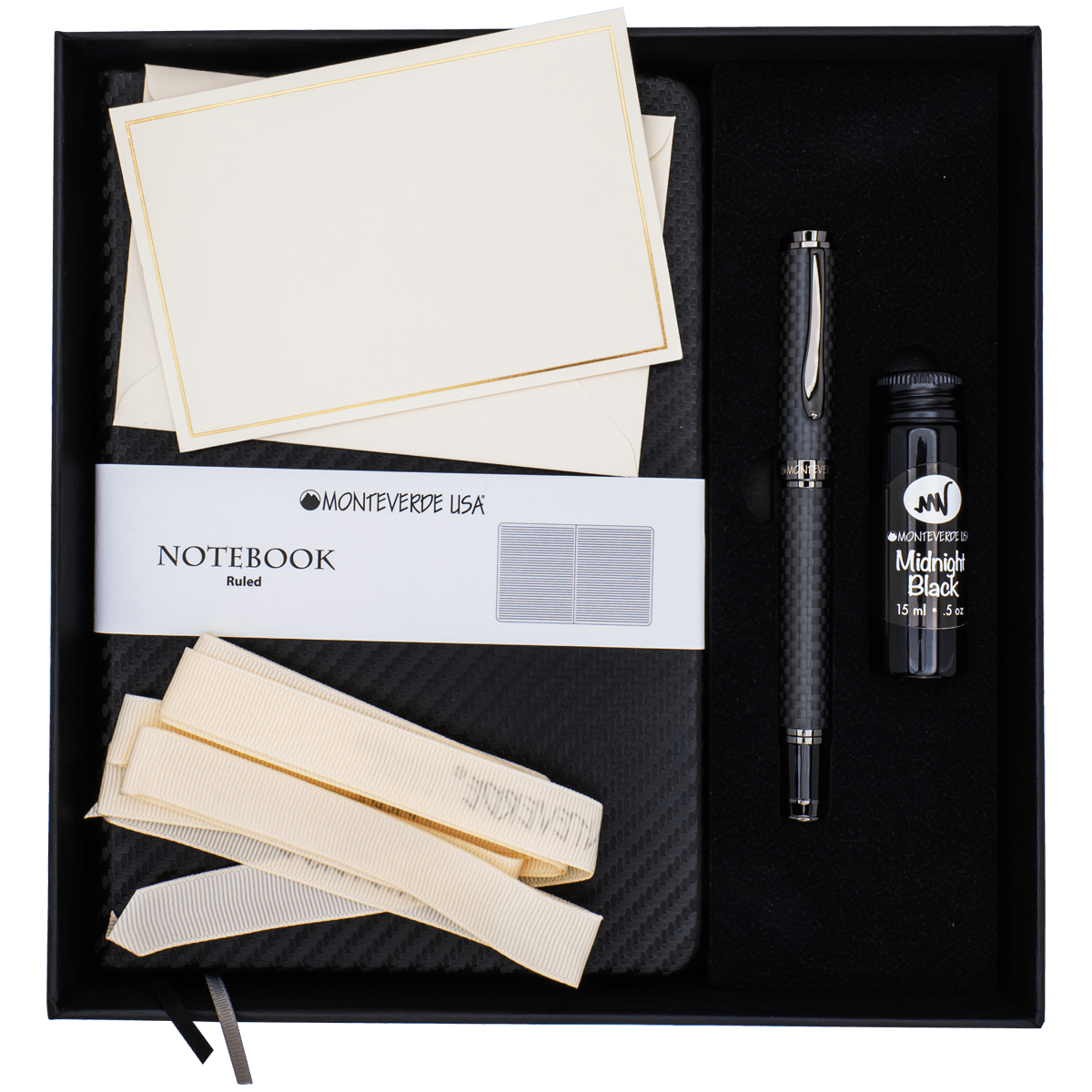 Monteverde Innova Fountain Pen Notebook Set - Carbon Fiber - Gunmetal - Pen Boutique Ltd