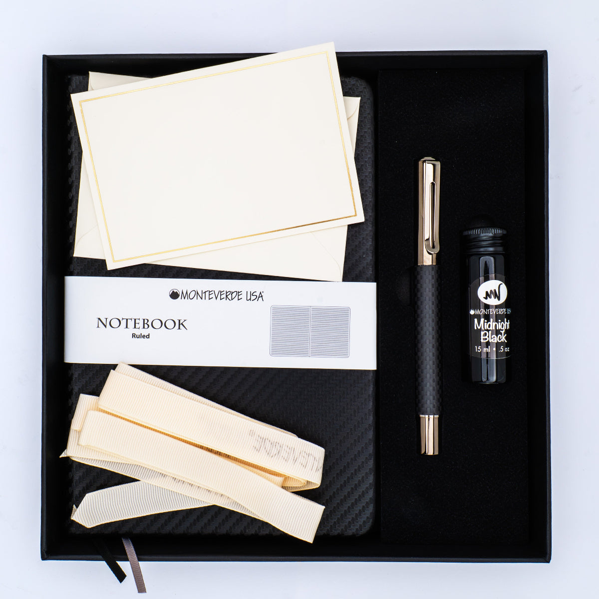 Monteverde Ritma Fountain Pen - Matte Carbon Fiber Notebook Set