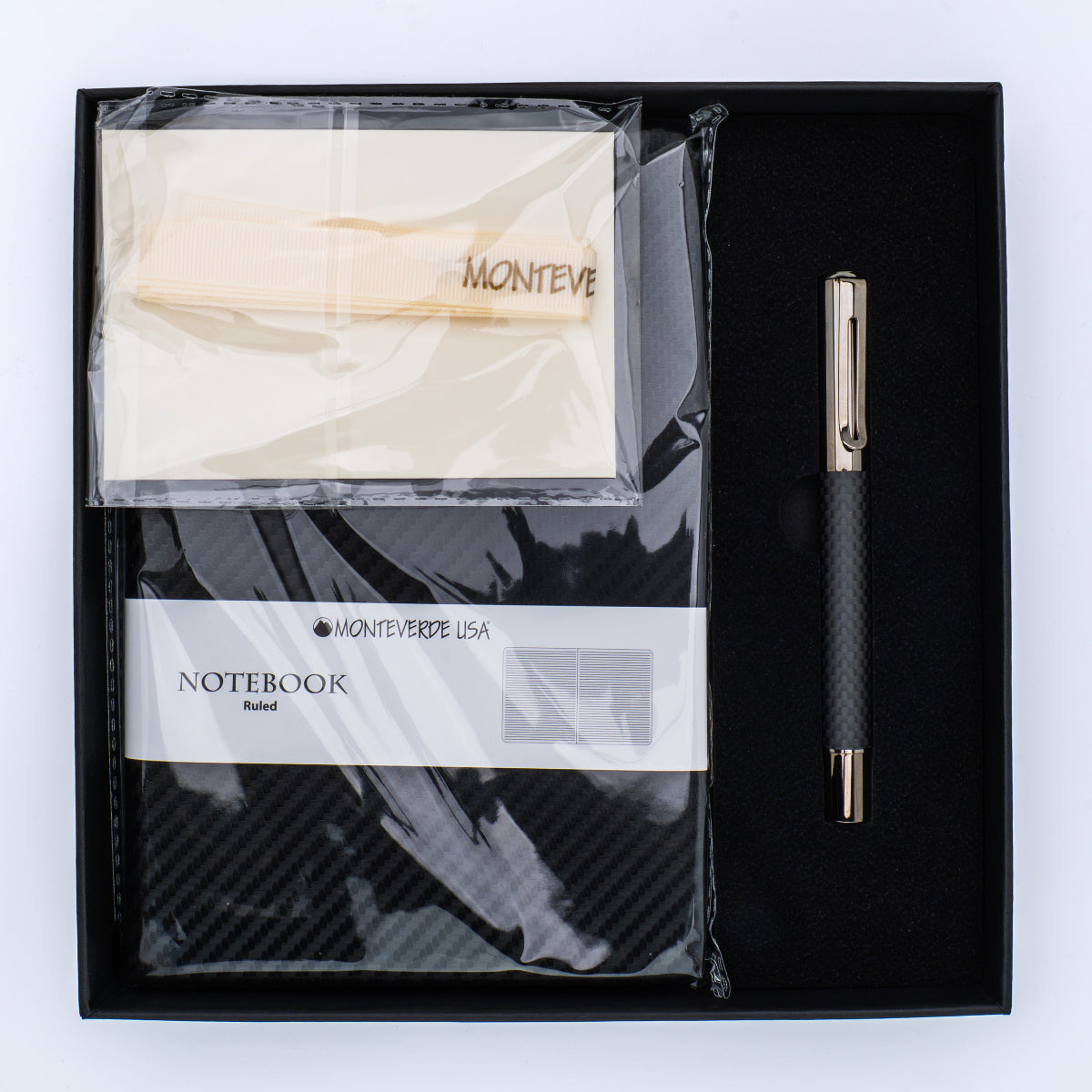 Monteverde Ritma Rollerball Pen - Matte Carbon Fiber Notebook Set