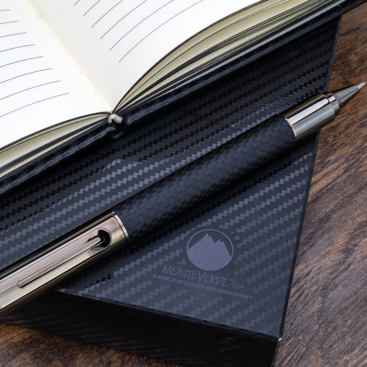 Monteverde Ritma Rollerball Pen - Matte Carbon Fiber Notebook Set
