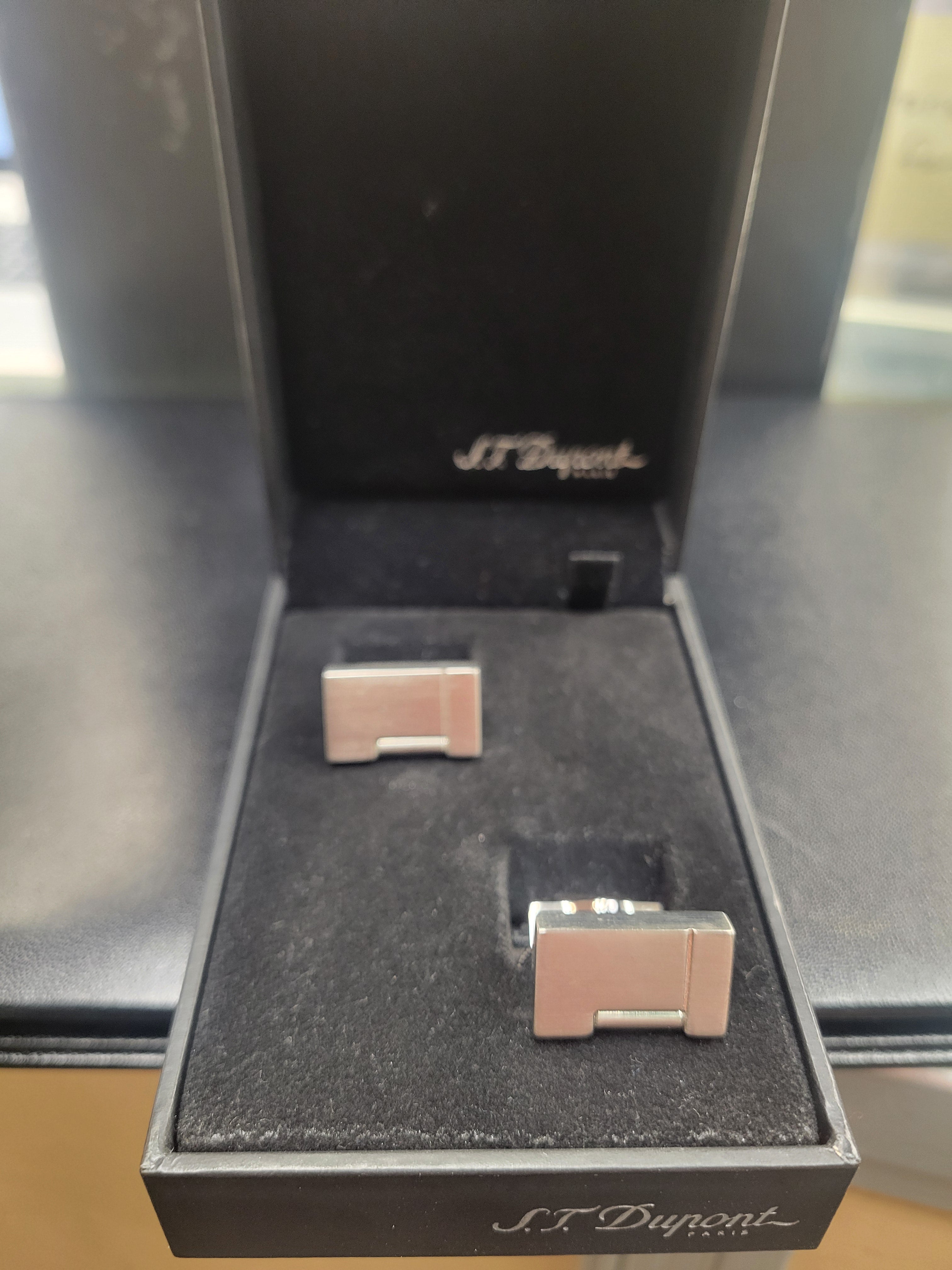 (Outlet) S.T. Dupont Lighter Cufflinks - Palladium-Pen Boutique Ltd