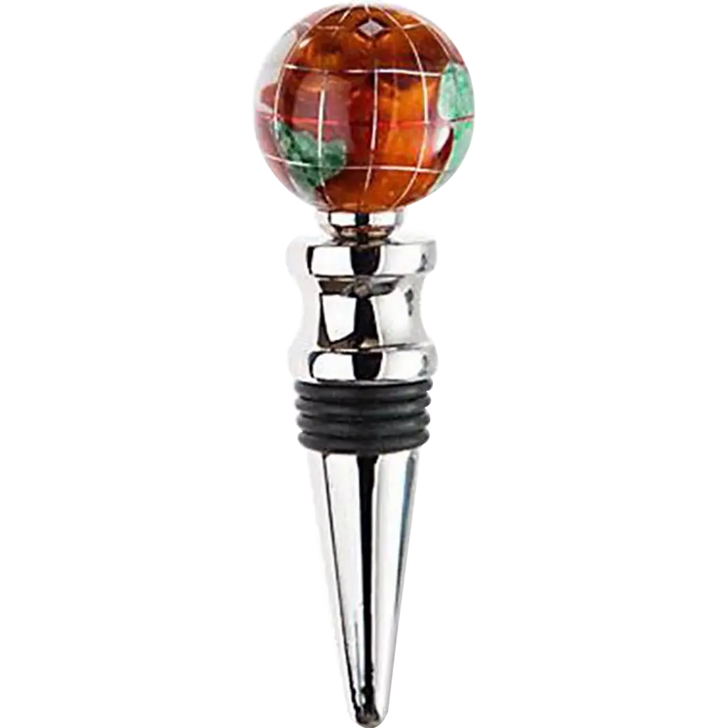 PBL Gemstone Globe with Copper Amber Opalite Ocean on a Bright Silver Wine Bottlestopper-Pen Boutique Ltd
