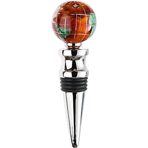 PBL Gemstone Globe with Copper Amber Opalite Ocean on a Bright Silver Wine Bottlestopper-Pen Boutique Ltd