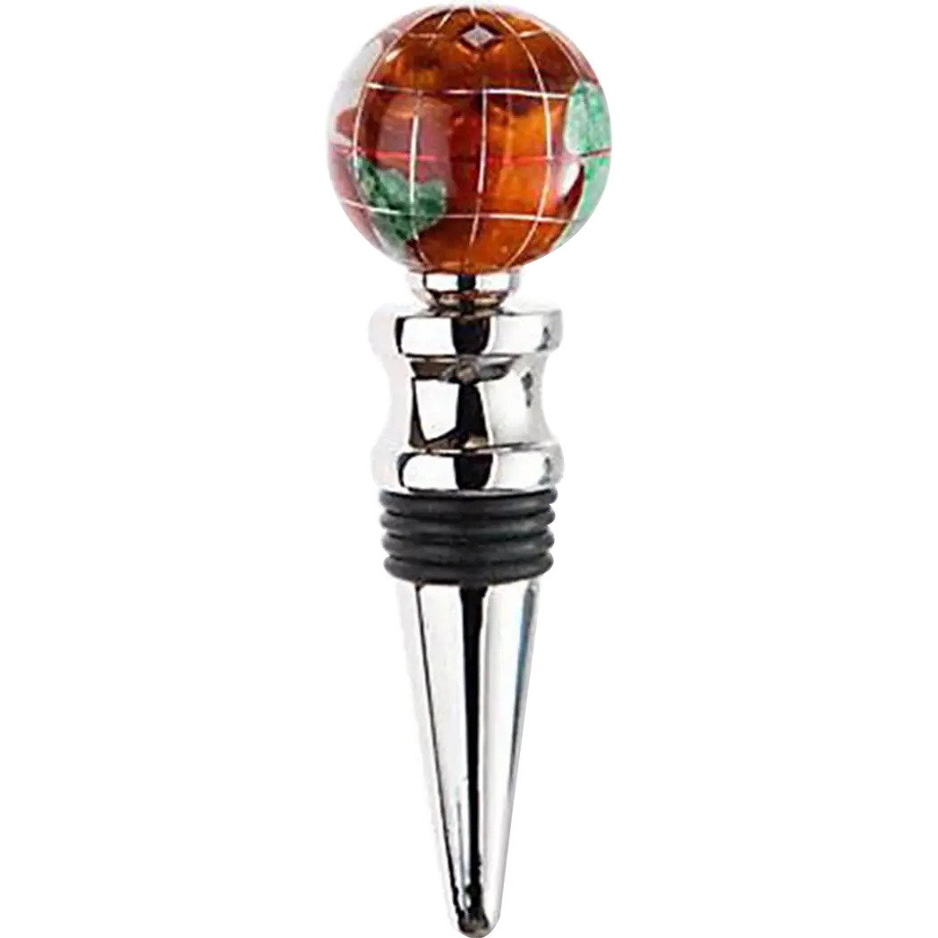 PBL Gemstone Globe with Copper Amber Opalite Ocean on a Bright Silver Wine Bottlestopper-Pen Boutique Ltd