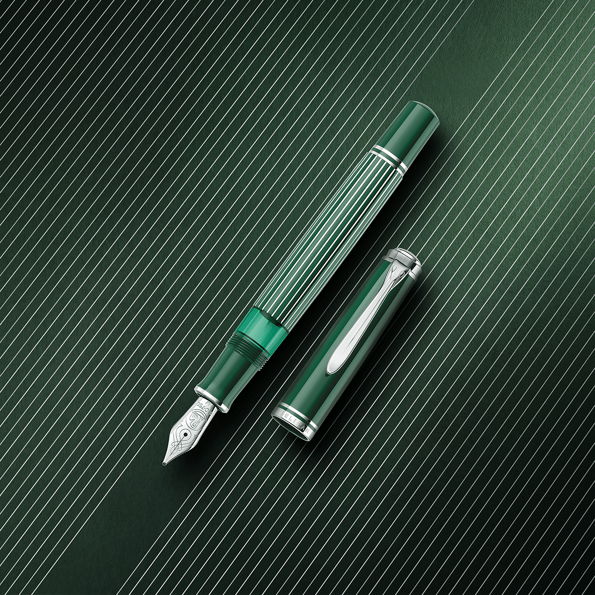 Pelikan Souveran Fountain Pen - M815 Metal Striped Green (Special Edition) - Pen Boutique Ltd