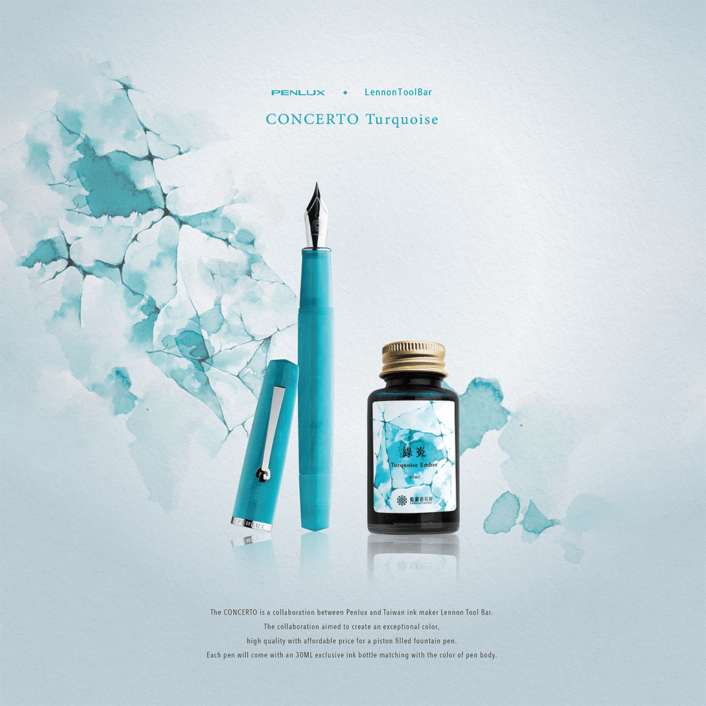 Penlux Concerto Fountain Pen - Turquoise + FREE Matching Ink Bottle - Pen Boutique Ltd
