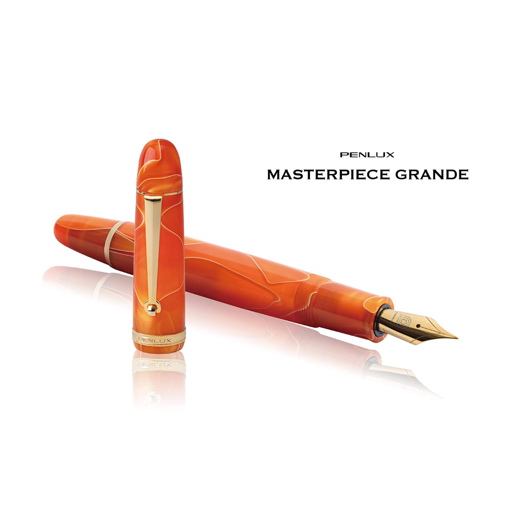 Penlux Masterpiece Grande Fountain Pen - Orange Swirl-Pen Boutique Ltd