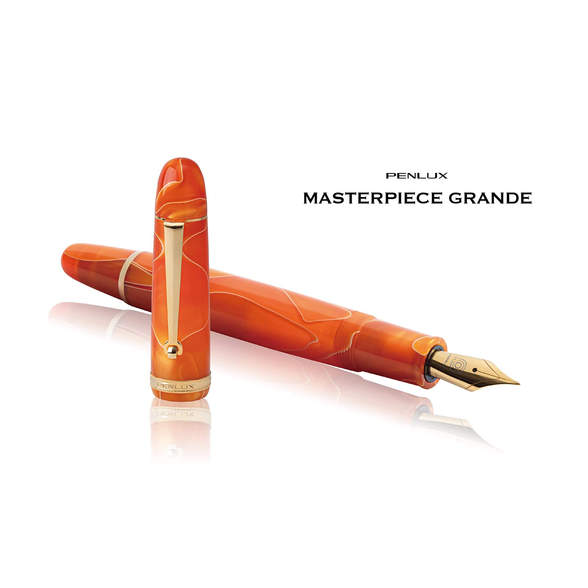 Penlux Masterpiece Grande Fountain Pen - Orange Swirl-Pen Boutique Ltd