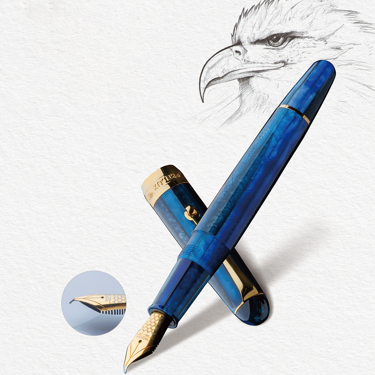 Penlux X Nagahara Masterpiece Delgado Fountain Pen - Gladius Blue Grotto-Pen Boutique Ltd