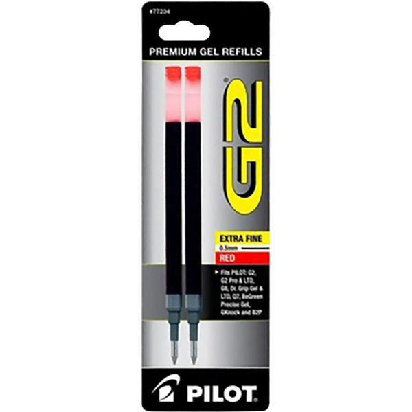 Pilot G2 0.5mm 2 pack Red Refill-Pen Boutique Ltd