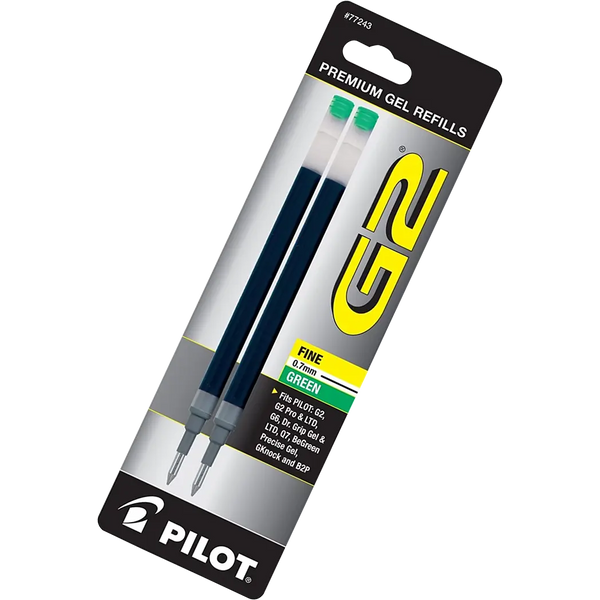 Pilot G2 0.7mm 2 pack Green Refill-Pen Boutique Ltd