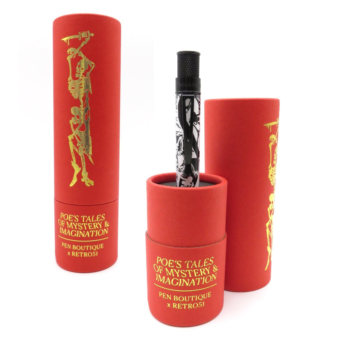 Raven 6 red packaging tube with gold foil graphics