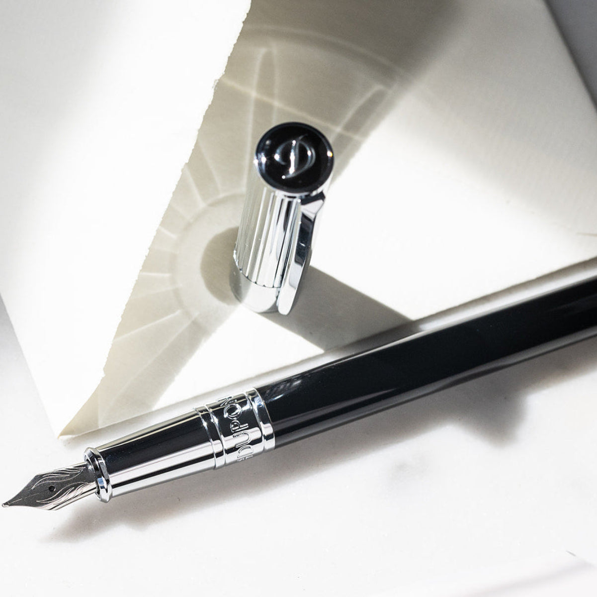 S T Dupont D-Initial Fountain Pen - Black - Chrome Trim-Pen Boutique Ltd