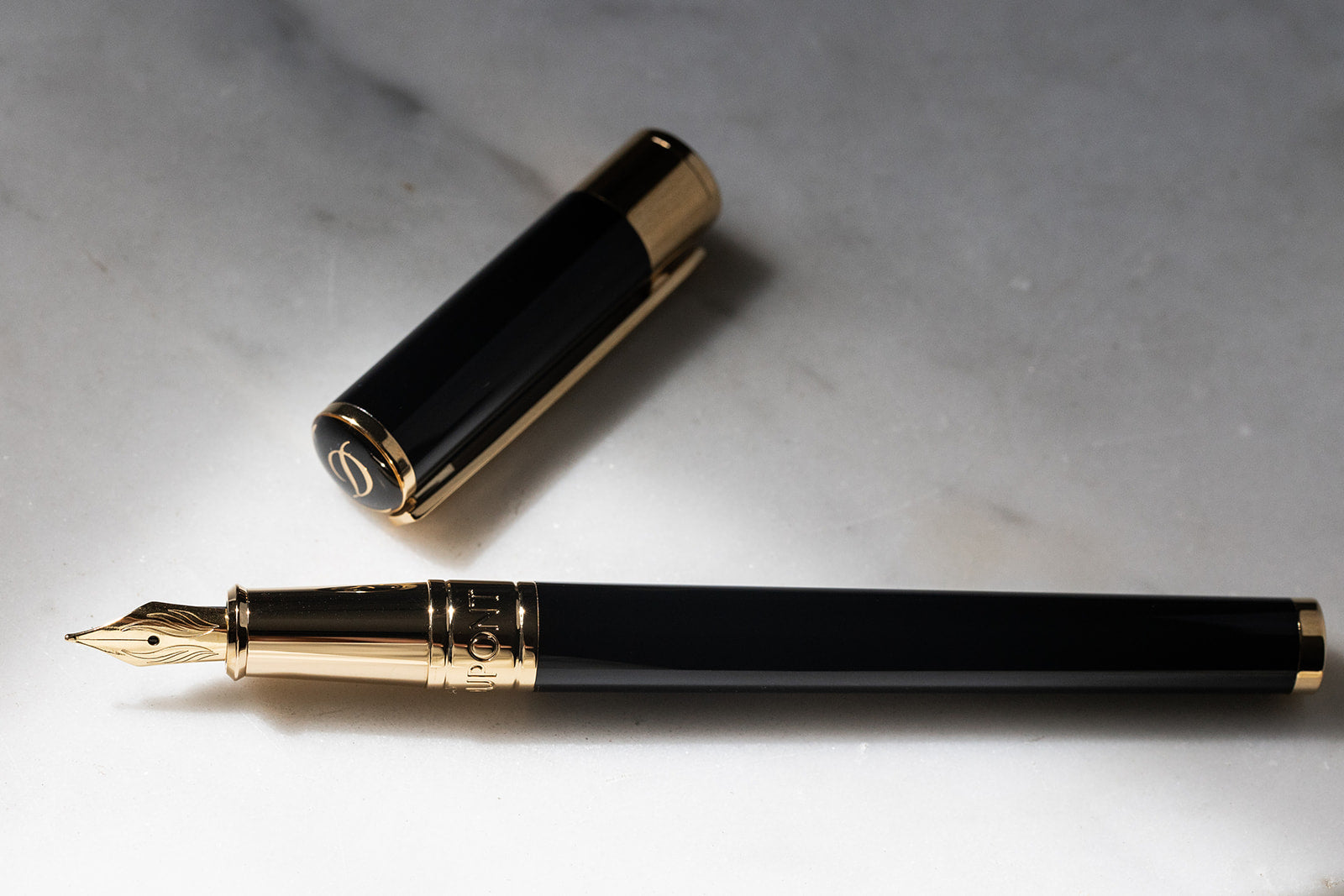 S T Dupont D-Initial Fountain Pen - Black - Gold Trim-Pen Boutique Ltd