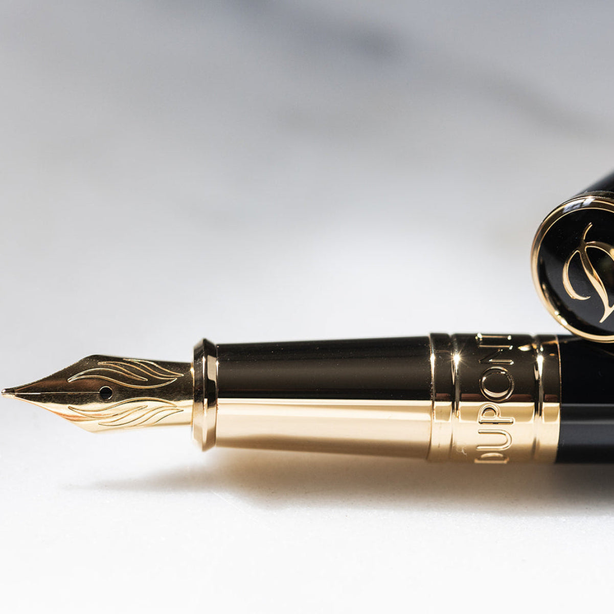 S T Dupont D-Initial Fountain Pen - Black - Gold Trim-Pen Boutique Ltd