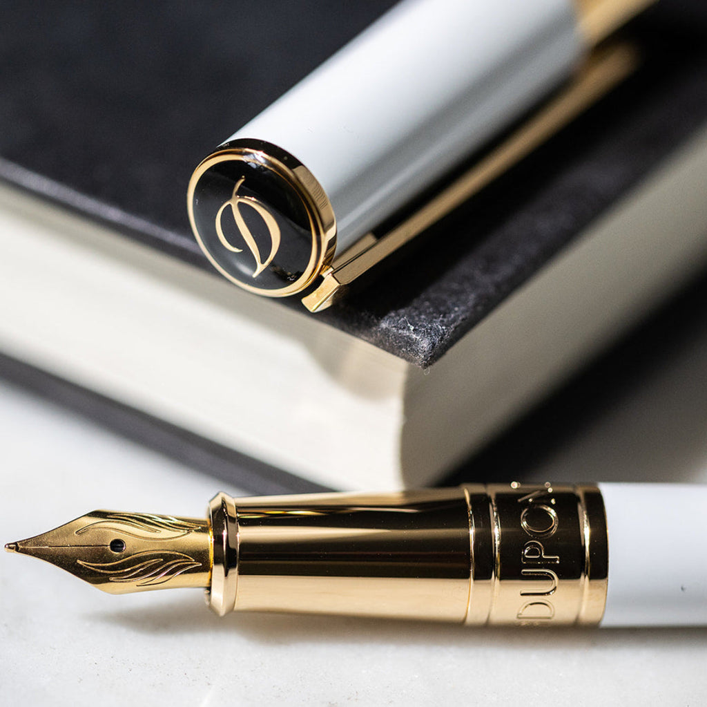 S T Dupont D-Initial Fountain Pen - White - Gold Trim-Pen Boutique Ltd