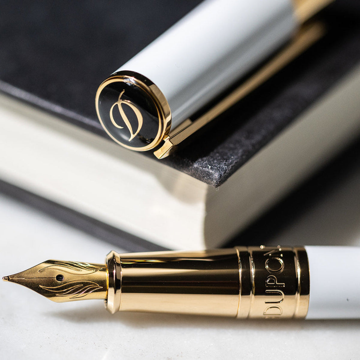 S T Dupont D-Initial Fountain Pen - White - Gold Trim-Pen Boutique Ltd