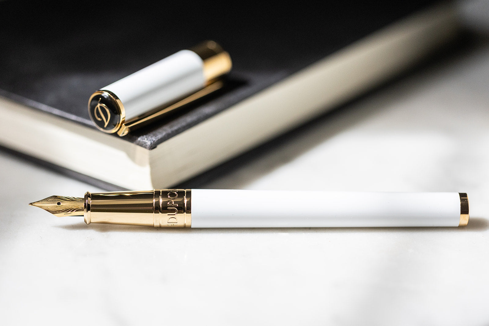 S T Dupont D-Initial Fountain Pen - White - Gold Trim-Pen Boutique Ltd