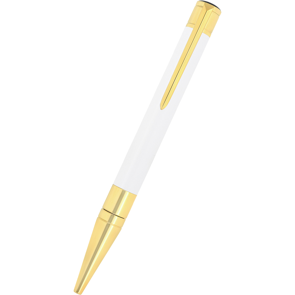 S T Dupont D-Initial Ballpoint Pen - White - Gold Trim-Pen Boutique Ltd