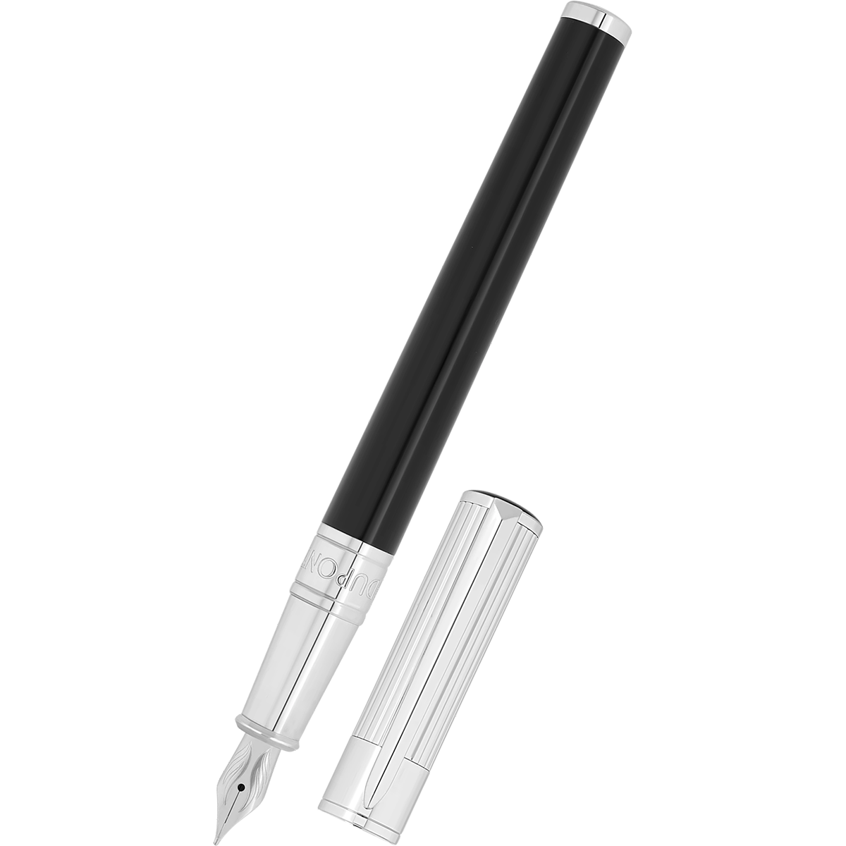 S T Dupont D-Initial Fountain Pen - Black - Chrome Trim-Pen Boutique Ltd