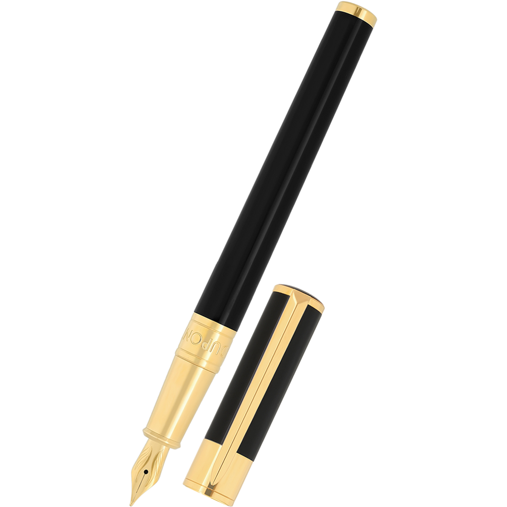 S T Dupont D-Initial Fountain Pen - Black - Gold Trim-Pen Boutique Ltd