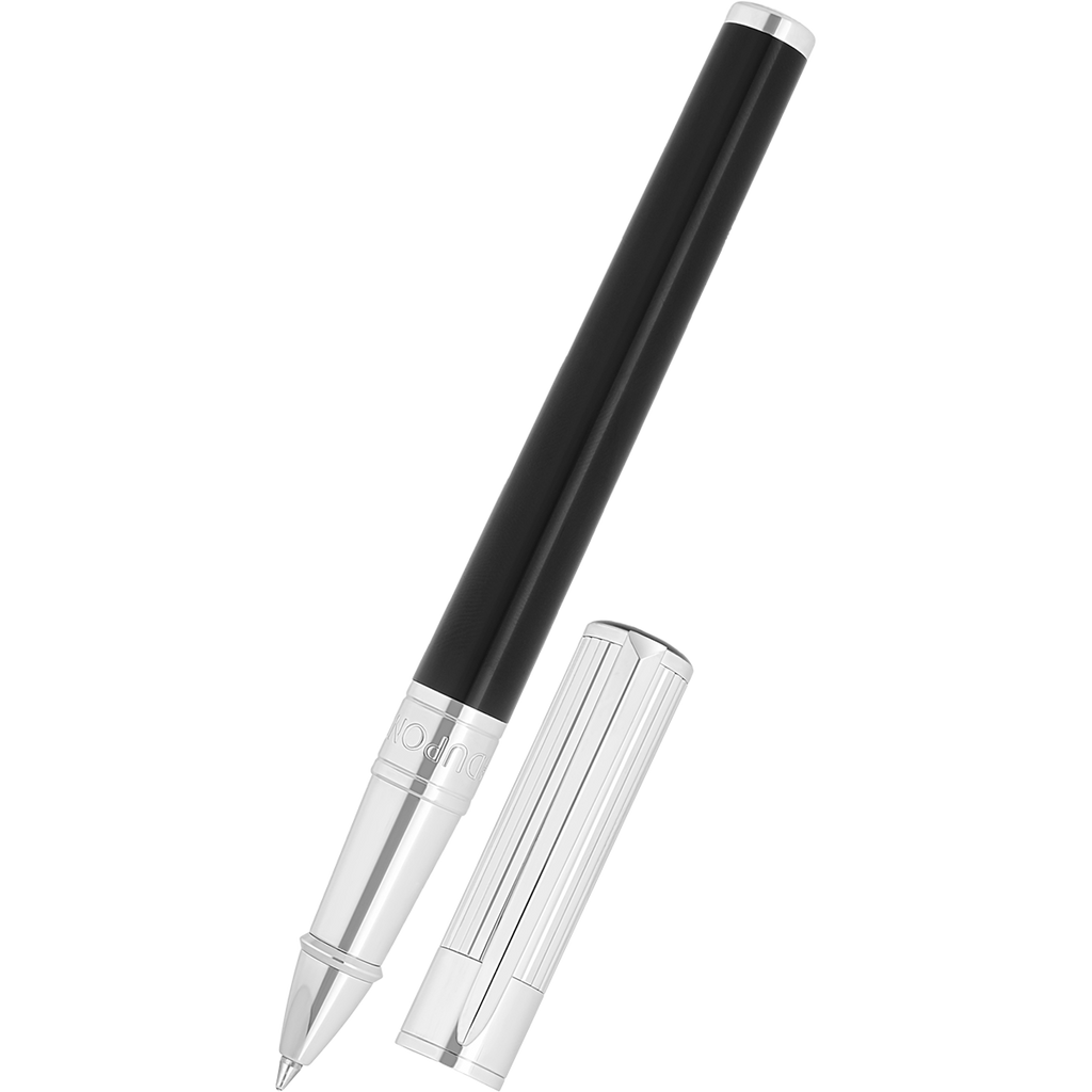 S T Dupont D-Initial Rollerball Pen - Black - Chrome Trim-Pen Boutique Ltd