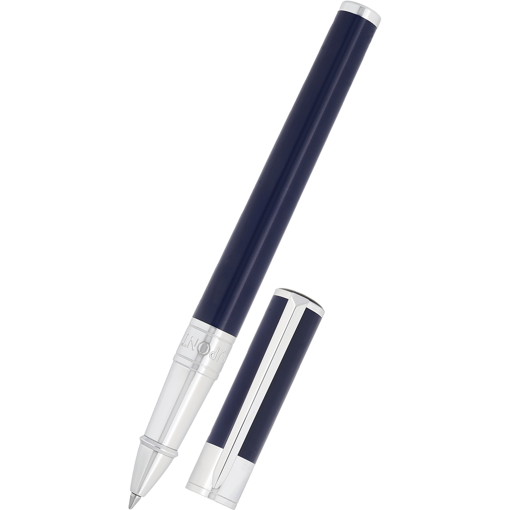 S T Dupont D-Initial Rollerball Pen - Blue - Chrome Trim-Pen Boutique Ltd