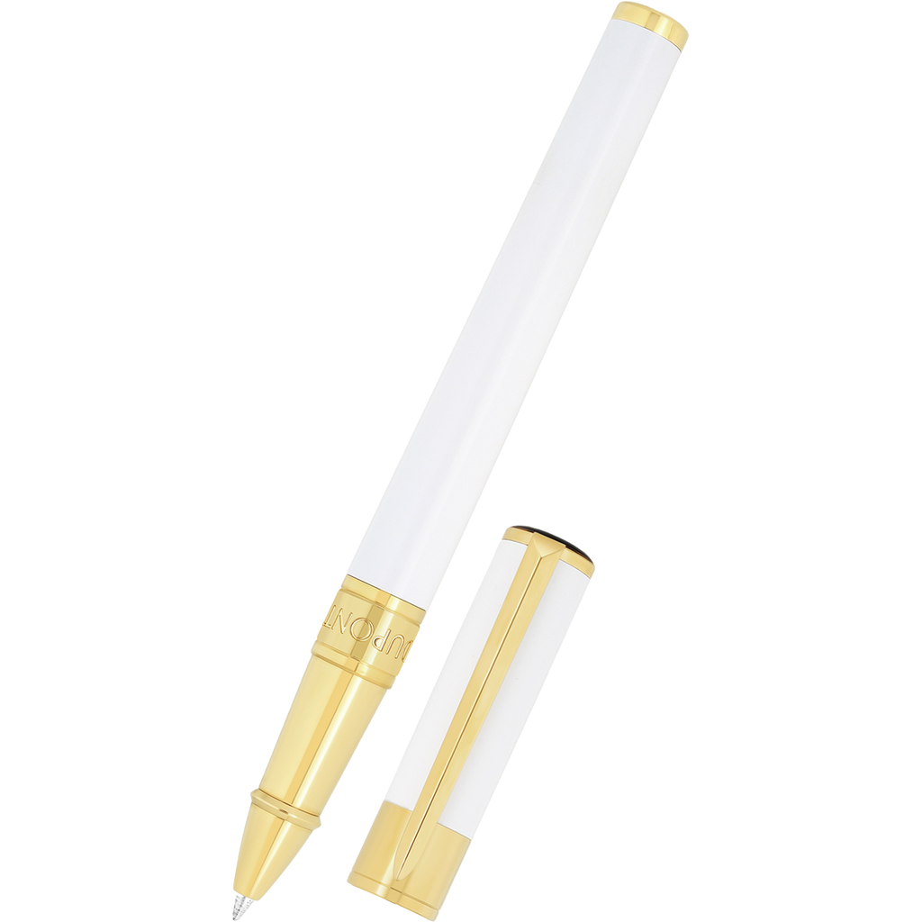 S T Dupont D-Initial Rollerball Pen - White - Gold Trim-Pen Boutique Ltd