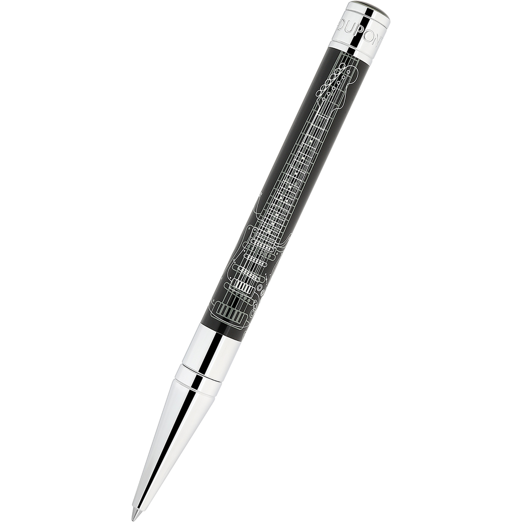 S T Dupont Fender Initial Ballpoint Pen - Black - Chrome Trim-Pen Boutique Ltd