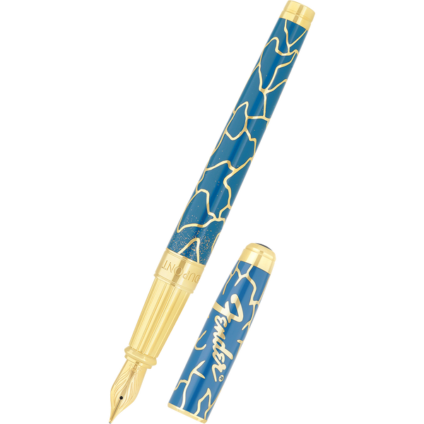 S T Dupont Line D Fountain Pen - Eternity Fender Blue & Golden (Large)-Pen Boutique Ltd