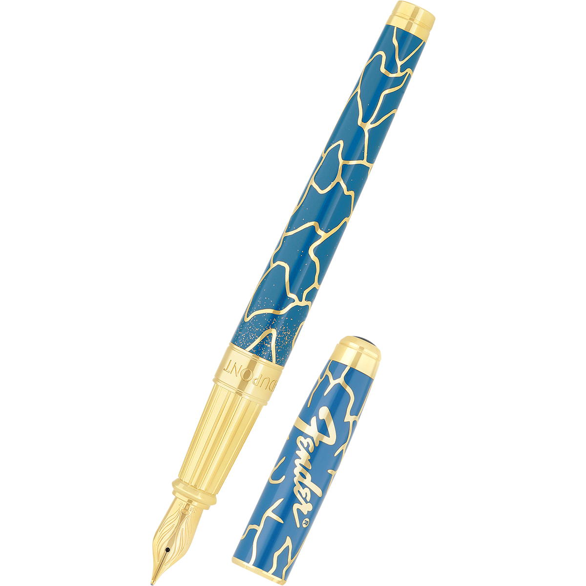 S T Dupont Line D Fountain Pen - Eternity Fender Blue & Golden (Large)-Pen Boutique Ltd